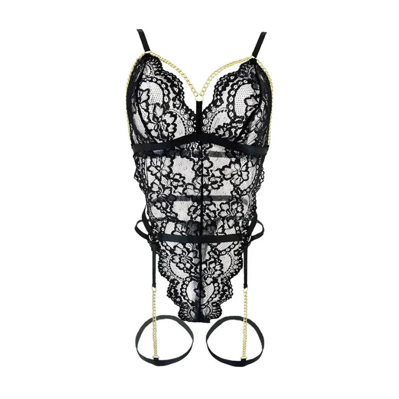 DRIVIKA Open lace lingerie with black chain