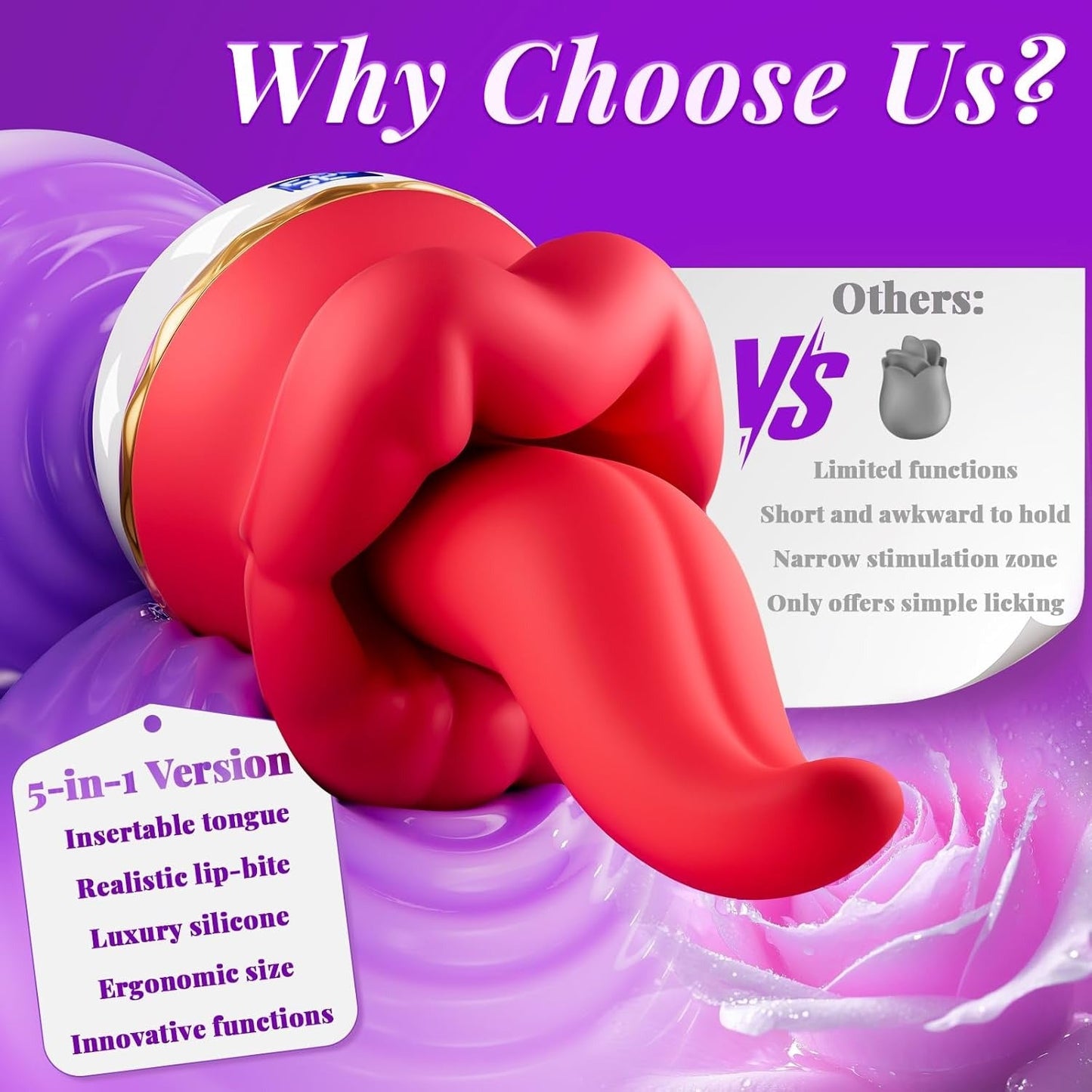 Rose-Style 5-in-1 Personal Massager with Wave Motion + Pulse Modes