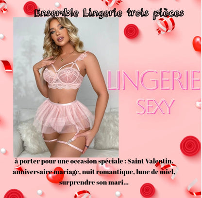 DRIVIKA Three-piece embroidered garter lingerie