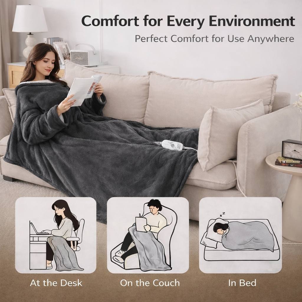 Wearable Heated Blanket Cape, Electric Heated Blanket Wrap for Cold Weather, Adjustable Warmth, Perfect for Home, Office & Winter