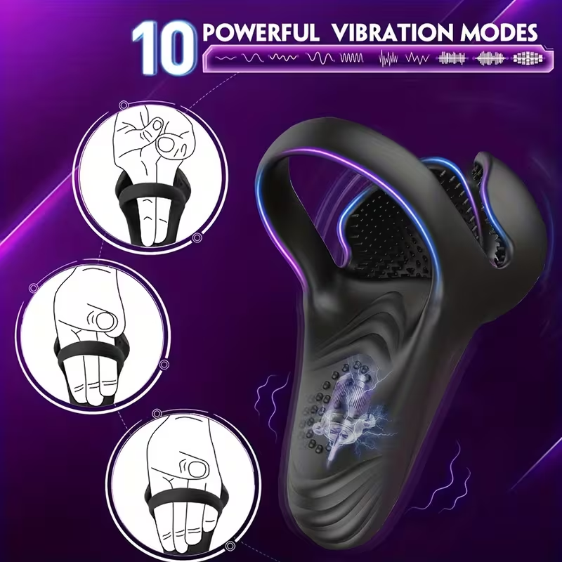 1pc Men'S Vibrating Ring, Adjustable Silicone Ring Vibrator with 10 Strong Vibration Modes, Used for And Male, Vibrating Ring Adult And Gaming Adult Toys