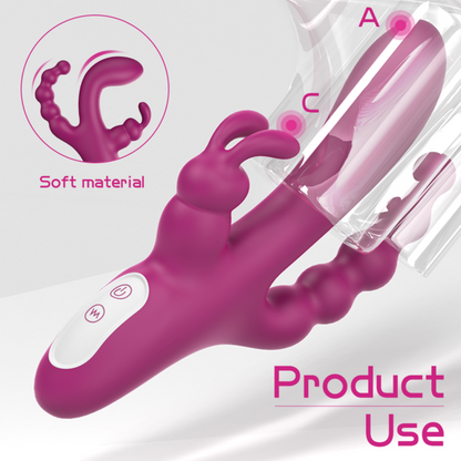 Waterproof Silicone Triple-Action Rabbit Massager