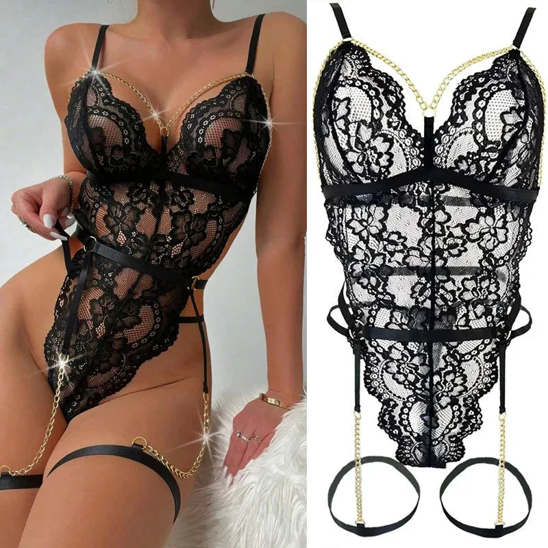 DRIVIKA Open lace lingerie with black chain