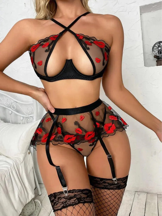 DRIVIKA  Red and black transparent lingerie