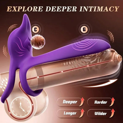 Vibrating Cock Ring Couples Sex Toys - Dual Penis Ring Vibrator with Fox-Shaped Clitoral Stimulator & 4.6in G Spot Vibrator, 10 Vibration Adult Toys for Men Women, Female Sex S&M Floggers