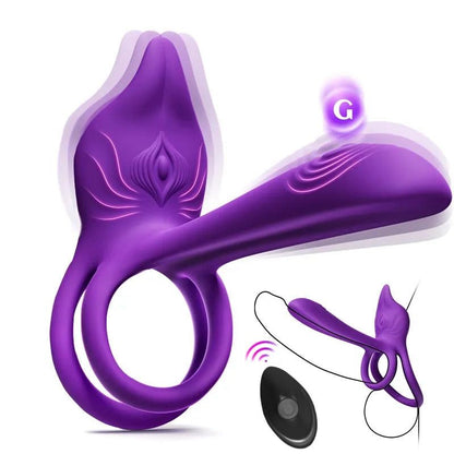Vibrating Cock Ring Couples Sex Toys - Dual Penis Ring Vibrator with Fox-Shaped Clitoral Stimulator & 4.6in G Spot Vibrator, 10 Vibration Adult Toys for Men Women, Female Sex S&M Floggers