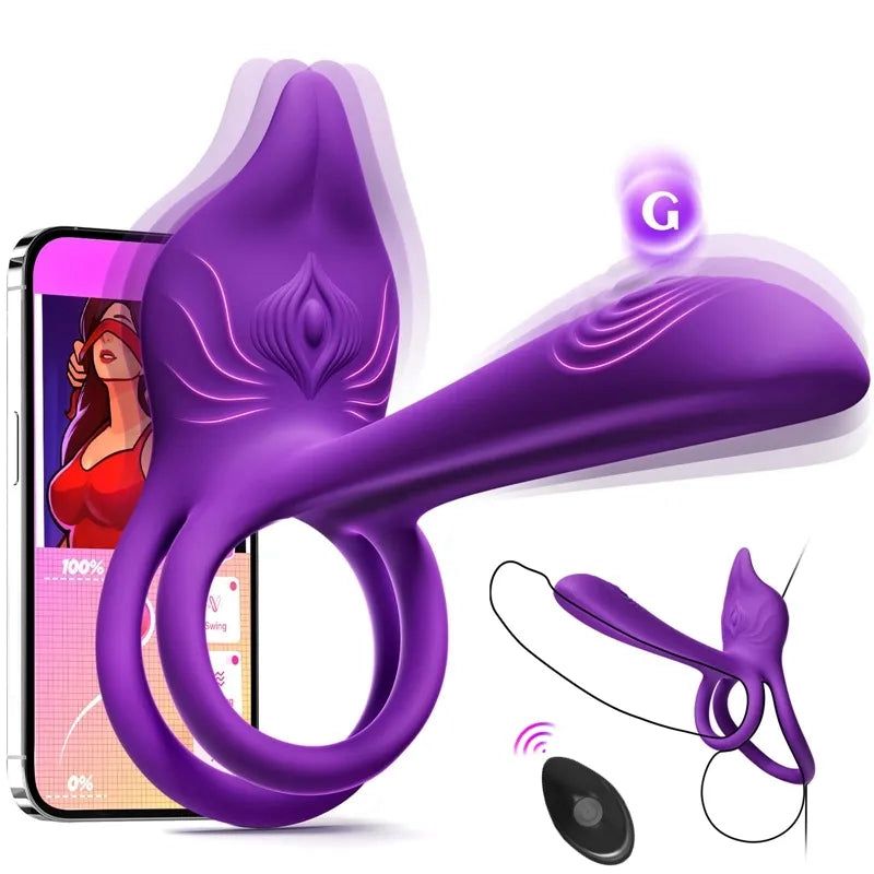 Vibrating Cock Ring Couples Sex Toys - Dual Penis Ring Vibrator with Fox-Shaped Clitoral Stimulator & 4.6in G Spot Vibrator, 10 Vibration Adult Toys for Men Women, Female Sex S&M Floggers