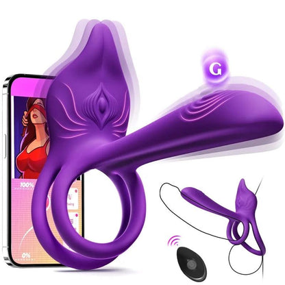 Vibrating Cock Ring Couples Sex Toys - Dual Penis Ring Vibrator with Fox-Shaped Clitoral Stimulator & 4.6in G Spot Vibrator, 10 Vibration Adult Toys for Men Women, Female Sex S&M Floggers