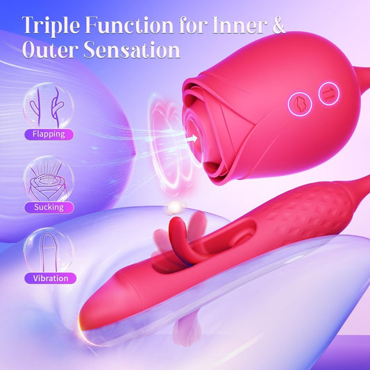 Triple-Motion Personal Massager with 10 AirPulse, Fluttering Wings & Deep-Massage Core – Rose Wellness Device