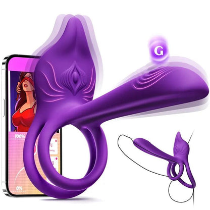 Vibrating Cock Ring Couples Sex Toys - Dual Penis Ring Vibrator with Fox-Shaped Clitoral Stimulator & 4.6in G Spot Vibrator, 10 Vibration Adult Toys for Men Women, Female Sex S&M Floggers